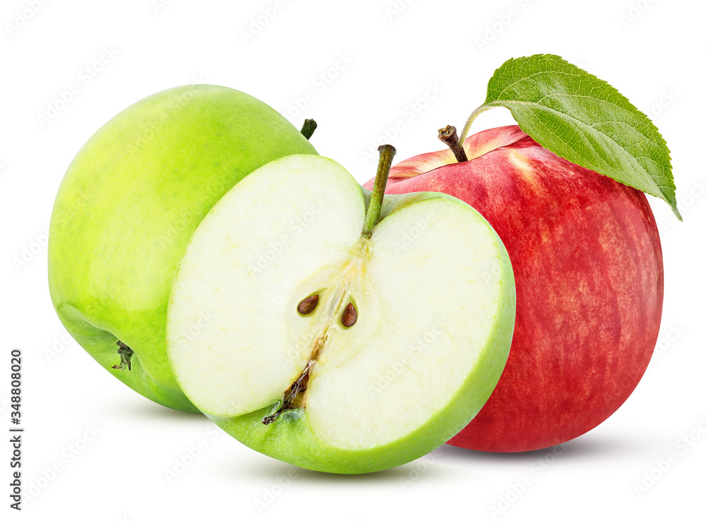 Fotografie three green red apple sliced isolated on a white background