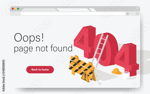 404 site page is not found concept. Error failure landing page for website error/website is under construction. Construction site of website page in illustrator design.