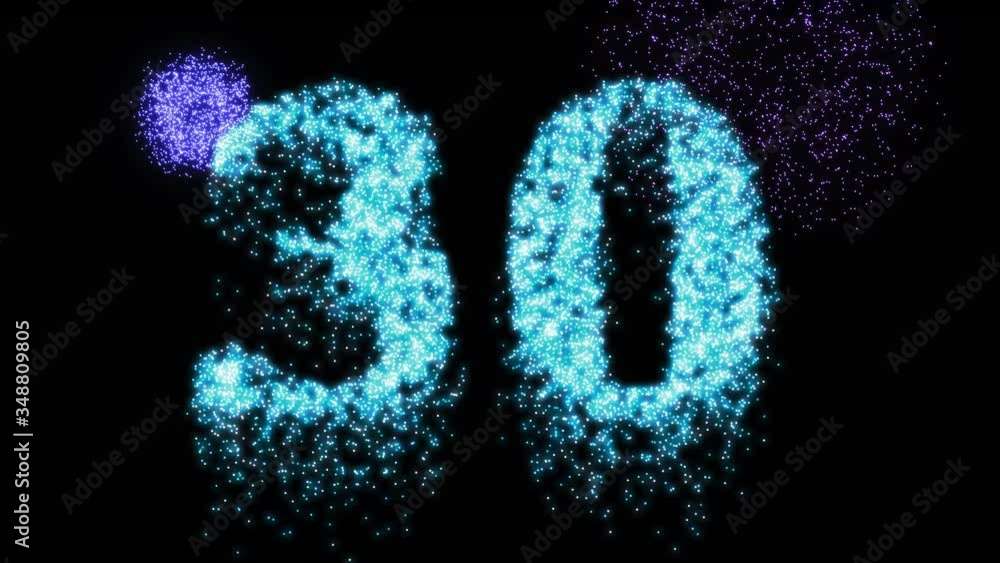 30th number blue firework night sparkle - video animation 30th number blue firework night sparkle - video animation