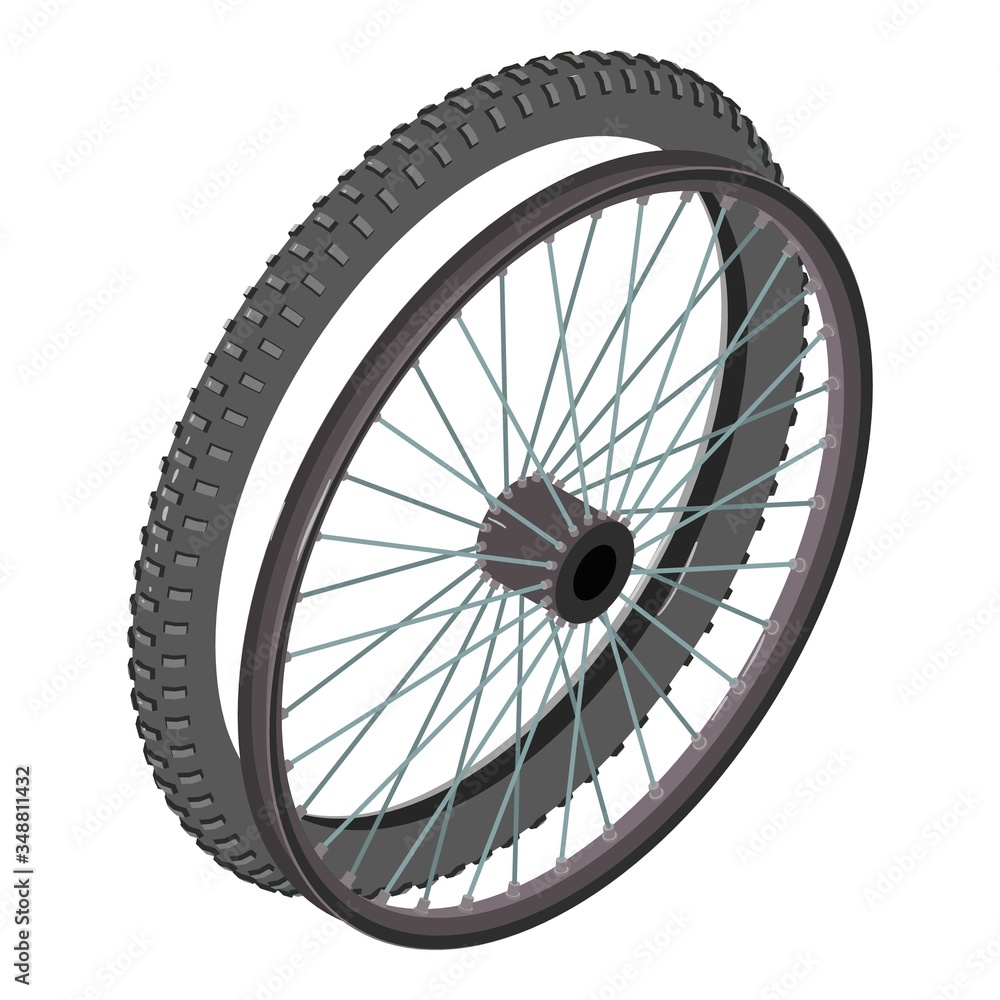 Naklejka premium Bicycle wheel icon. Isometric illustration of bicycle wheel vector icon for web