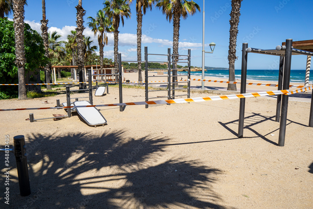 Public park on the beach street workout closed due to the COVID-19 virus Public park on the beach street workout closed due to the COVID-19 virus
