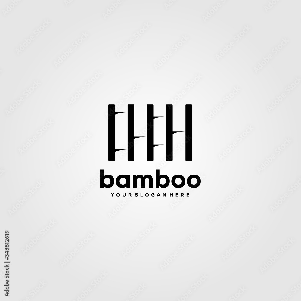 minimalist bamboo logo vector illustration design in negative space