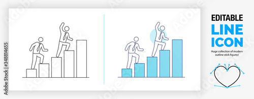Editable line illustration of two stick figure people climbing their way to the top, part of a huge set of editable icons and stick figures! 