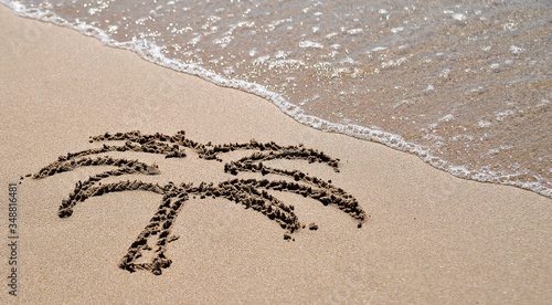 Palm written on sand texture.