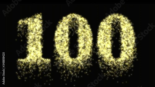 Centennial or 100th number gold firework night sparkle - video animation photo