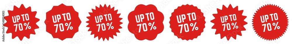 Up To 70 Percent Tag Red | 70% Icon | Sticker | Deal Label | Variations