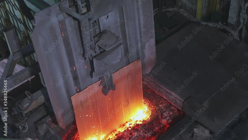 The melting of copper in the furnace, the process of melting copper in