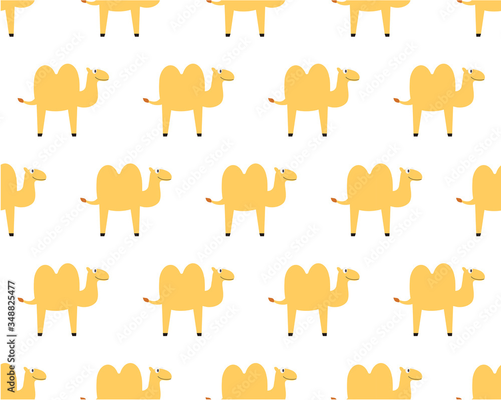Cartoon camel seamless pattern on white background. Desert animals. Print for textile, wrapping paper. Cute vector illustration in flat style.