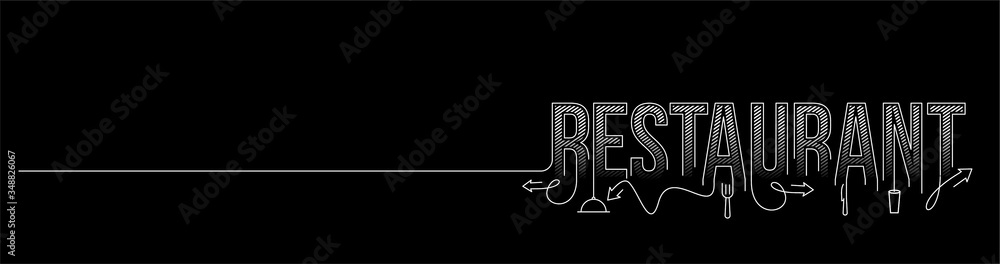 Fototapeta premium Restaurant Calligraphic line art Text banner poster vector illustration Design.