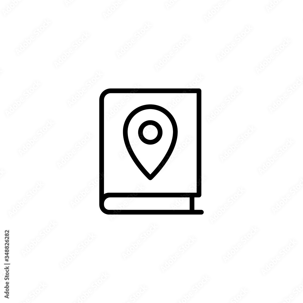 Map book vector icon in linear, outline icon isolated on white background