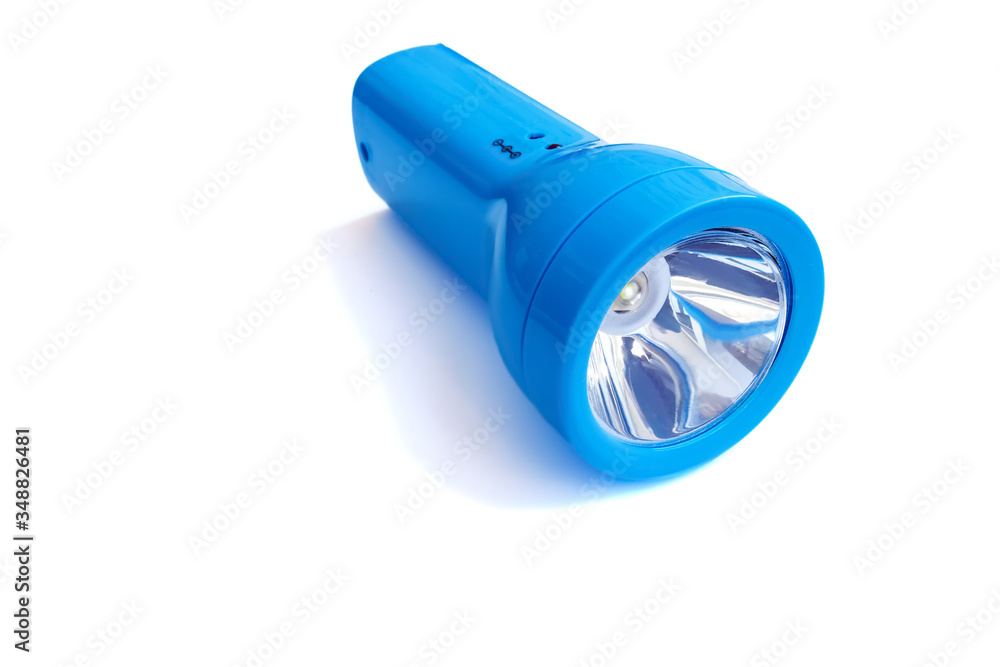 blue hand led flashlight on isolated background blue hand led flashlight on isolated background