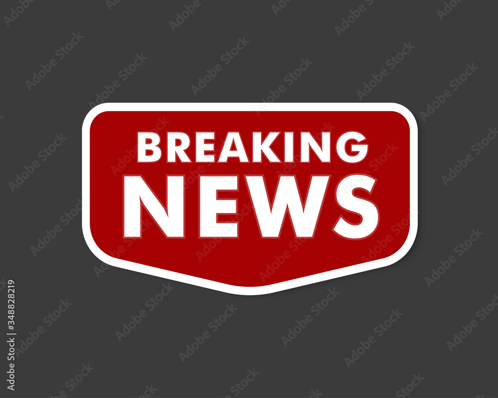 Red beaking news label on black background. Important information, TV report, latest news poster. Media broadcasting sticker. Red beaking news label on black background. Important information, TV report, latest news poster. Media broadcasting sticker.