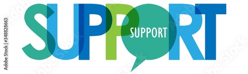 SUPPORT colorful gradient vector typography banner with speech bubble symbol