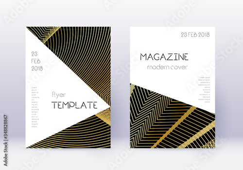Triangle cover design template set. Gold abstract 