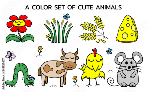 A colored set of cute farm animals. Templates for childrens books and education games. Vector