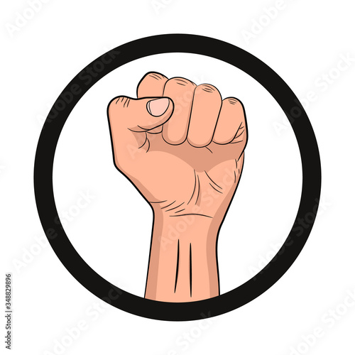 Vector fist in circle. Vector sign of propest, revolution or some sort of fight for your rights. Vector illustration isolated on white bright background.