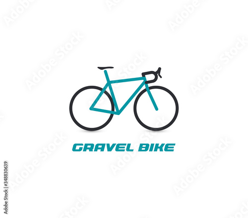 Professional gravel bike ride logotype. Turquoise bicycle logo on white background. Active recreation, cycling tourism element icon. Green, eco transport vector illustration.