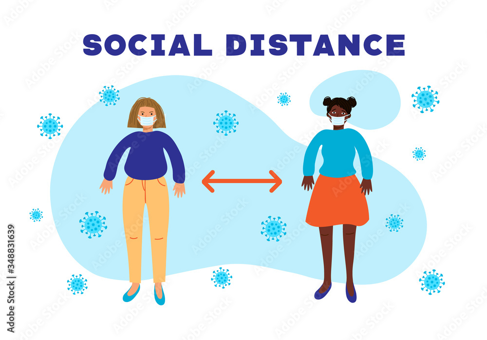 preventing the spread of covid-19 coronavirus. the concept of social distance, isolation and quarantine during an epidemic of the virus. People in medical masks stand at a safe distance