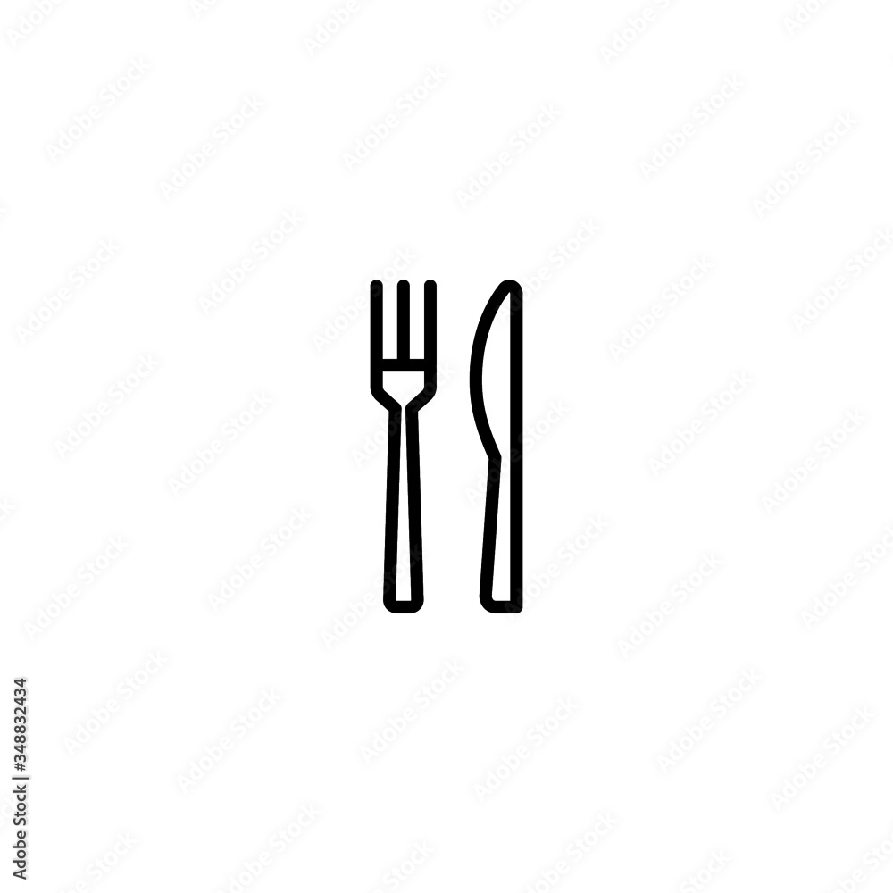 Knife and fork vector icon in linear, outline icon isolated on white background Knife and fork vector icon in linear, outline icon isolated on white background