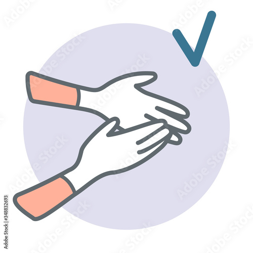  A close up hands with gloves. Showing right measure to prevent coronavirus spreading during quarantine time 2019nCoV virus protection.Stock vector cartoon illustrations isolated on white background.