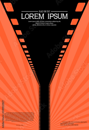 Cinema background. Silhouette film strip on the way. Retro movie design template with place for your text for festival, banner, flyer, leaflet, poster. Movie time concept. Vector illustration