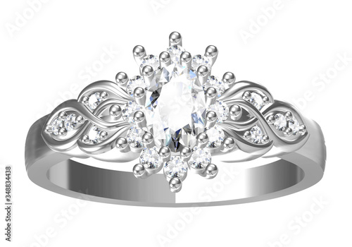 Wedding ring on white background .3D rendering
