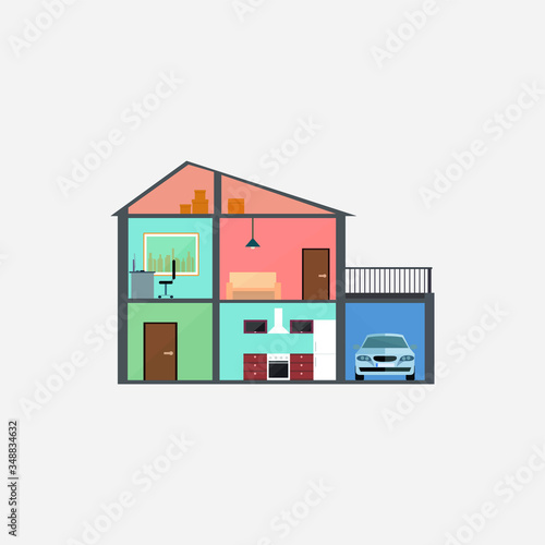 two-story house graphic element Illustration template design