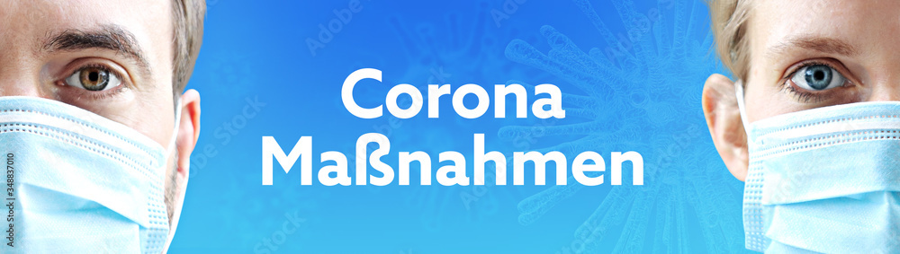 Corona-Maßnahmen. Gesichter von Mann und Frau mit Mundschutz. Paar mit Maske vor blauen Hintergrund mit Text. Virus, Atemmaske, Corona Corona-Maßnahmen. Gesichter von Mann und Frau mit Mundschutz. Paar mit Maske vor blauen Hintergrund mit Text. Virus, Atemmaske, Corona