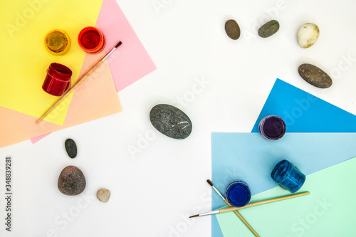 How to draw a rainbow on a stone step by step. Children art project. DIY concept. Step by step photo instruction. photo