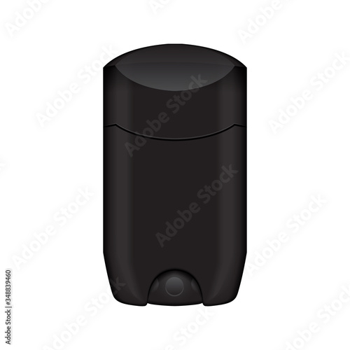 Antiperspirant stick with closed cap. Black vector realistic mockup template. Men or woman blank deodorant stick, skincare and hygiene product