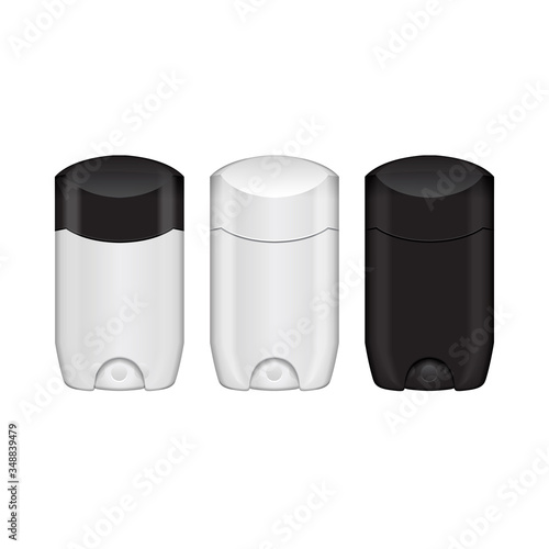 Antiperspirant stick with closed cap. Vector realistic mockup template set. Men or woman blank deodorant stick, skincare and hygiene product