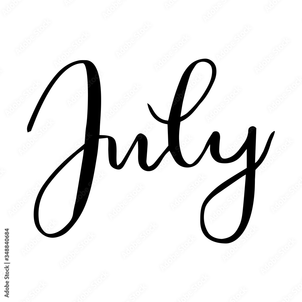 July - handwritten text for calendar design t shirt print modern calligraphy vector July - handwritten text for calendar design t shirt print modern calligraphy vector