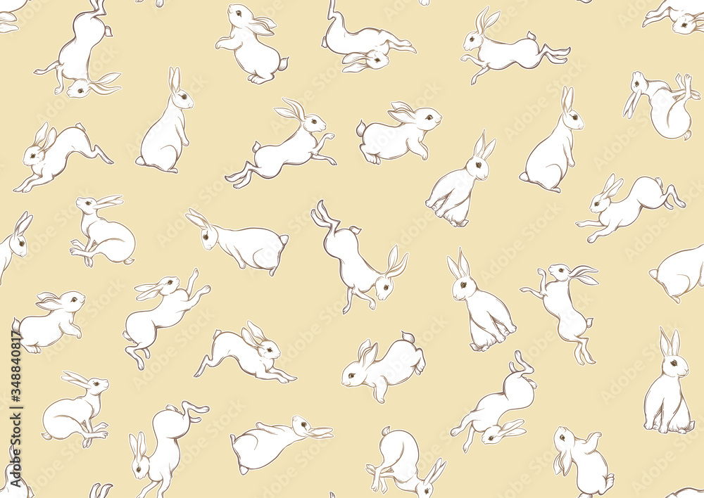Fototapeta premium Seamless pattern, background with cute rabbits, hares. Colored vector illustration.