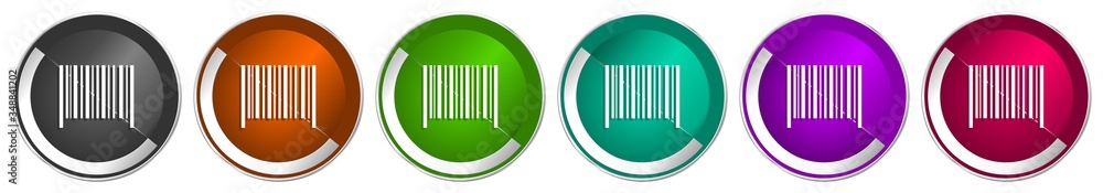 Barcode icon set, silver metallic chrome border vector web buttons in 6 colors options for webdesign Barcode icon set, silver metallic chrome border vector web buttons in 6 colors options for webdesign