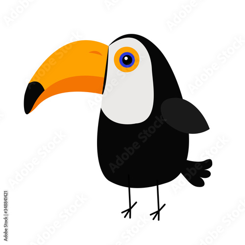 Cute toucan Toco Big yellow beak icon. Beautiful Exotic tropical bird. Zoo baby animal collection. Cartoon kawaii baby character. Decoration element. Flat design. White background. Isolated