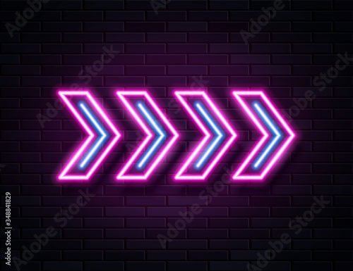 Futuristic Sci Fi Modern Neon Pink Glowing Arrows Frame for Banner on Dark Empty Grunge Concrete Brick Background.