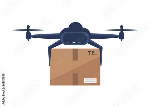 Drone delivers boxes . Non-contact delivery concept. Remote air drone with boxes. Contactless express delivery service. Self-isolation lifestyle. Contactless delivery during quarantine