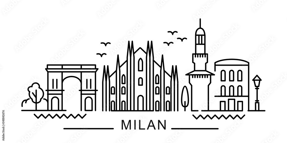 Obraz premium city of Milan in outline style on white