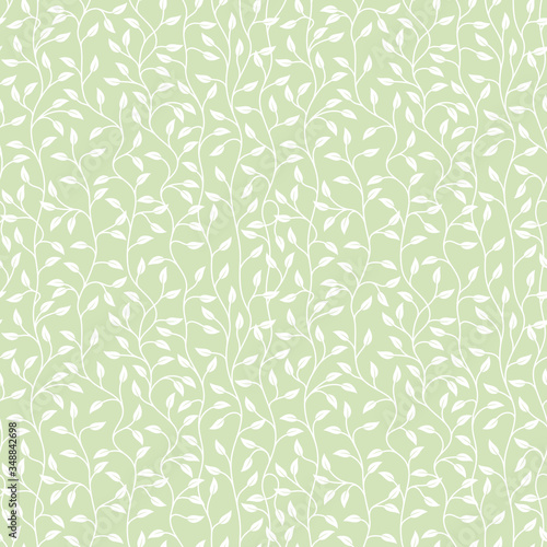 Vector green seamless texture of shrub with leaves. Green background.