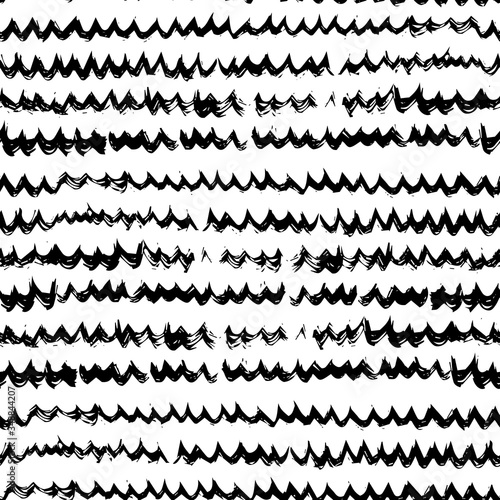 Seamless pattern with ink hand drawn waves vector. Black and white watercolor hand drawn striped seamless pattern. White background with watercolour brush line ink black vertical stripes.