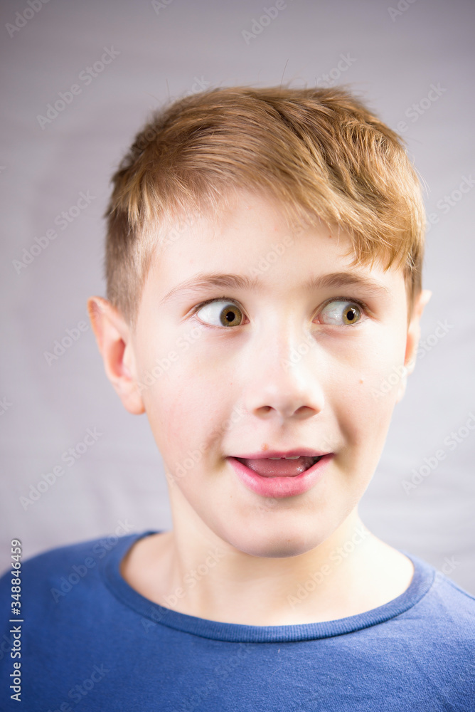Emotional portrait of a 10-12 years boy. Emotional Portrait of surprise. Emotional portrait of a 10-12 years boy. Emotional Portrait of surprise.