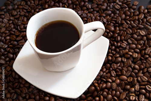 Breakfast, against the background of coffee beans