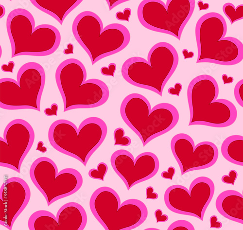 Abstract vector seamless pattern with beautiful pink hearts. Valentine endless texture