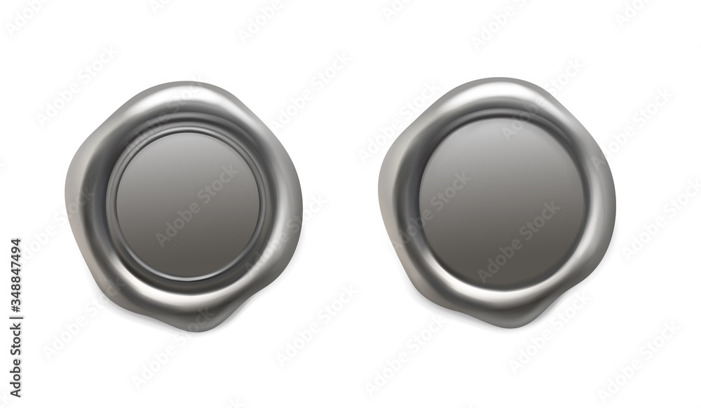 Silver wax seal. Realistic medieval silver or platinum candle stamp, quality guaranteed logo vector