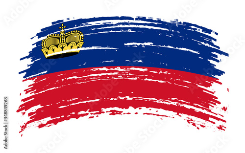 Liechtenstein torn flag in grunge brush stroke, vector