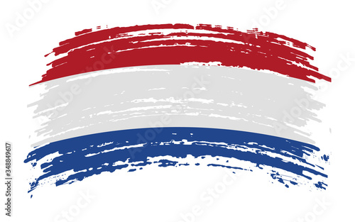 Netherlands torn flag in grunge brush stroke, vector