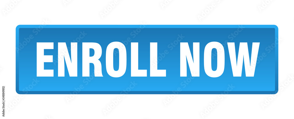 enroll now button. enroll now square blue push button