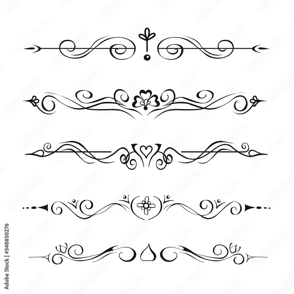 Collection of hand drawn text dividers, vignettes. Elegant separators of paragraphs or page decoration in oriental mehendi tattoo style. Ornate floral design elements isolated for prints, websites Collection of hand drawn text dividers, vignettes. Elegant separators of paragraphs or page decoration in oriental mehendi tattoo style. Ornate floral design elements isolated for prints, websites