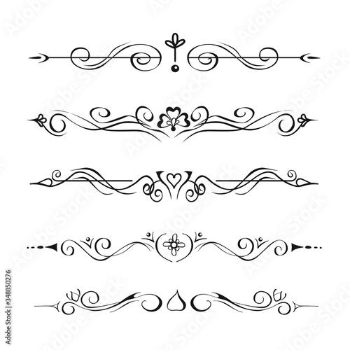 Collection of hand drawn text dividers, vignettes. Elegant separators of paragraphs or page decoration in oriental mehendi tattoo style. Ornate floral design elements isolated for prints, websites