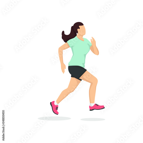 Running woman in modern style vector illustration, healthy person simple flat shadow isolated on white background. © Flatman vector 24